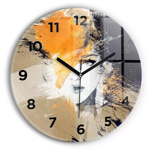 Wanduhr rund mit motiv Portrait einer Frau abstrakt