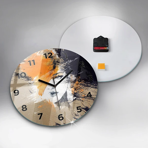 Wanduhr rund mit motiv Portrait einer Frau abstrakt