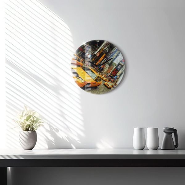 Wanduhr rund mit motiv New York City Taxis