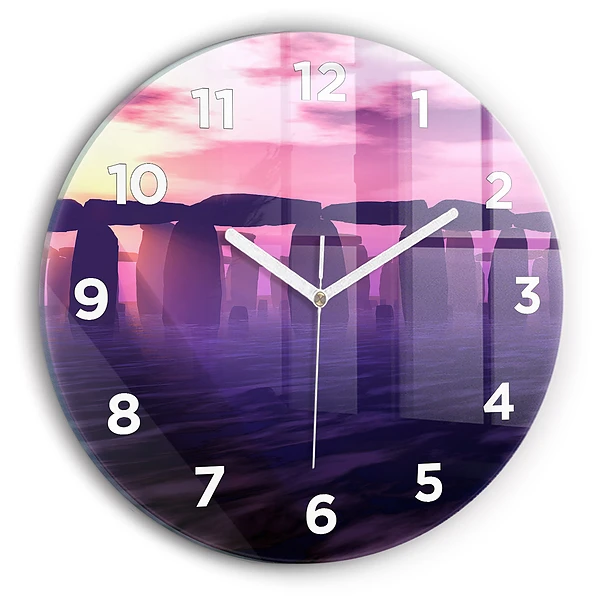 Wanduhr rund Sonnenuntergang bei Stonehenge