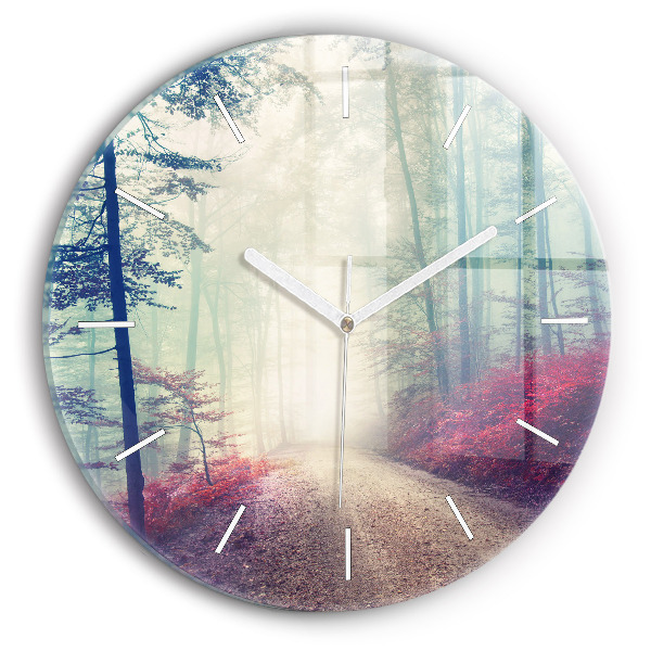 Wanduhr rund Herbststraße Waldnebel