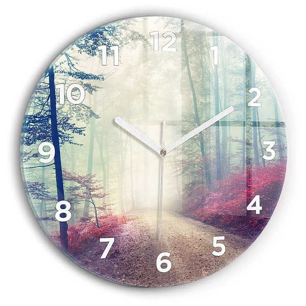 Wanduhr rund Herbststraße Waldnebel