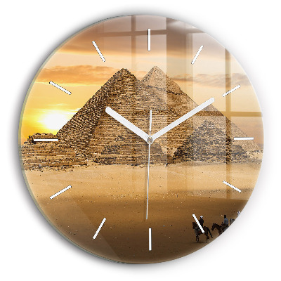 Wanduhr rund Pyramiden und Sonnenuntergang