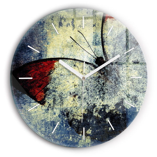 Wanduhr rund mit motiv Schmetterling im Vintage-Stil