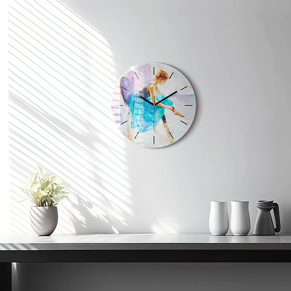 Wanduhr glas rund Vorbereitung einer Ballerina