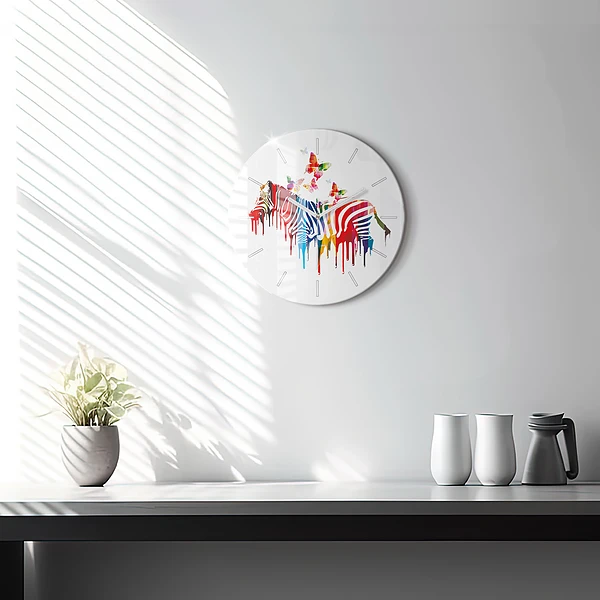 Wanduhr rund Buntes Zebra