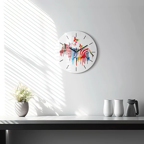 Wanduhr rund Buntes Zebra