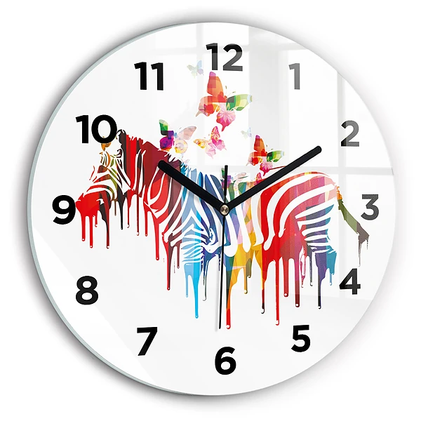 Wanduhr rund Buntes Zebra