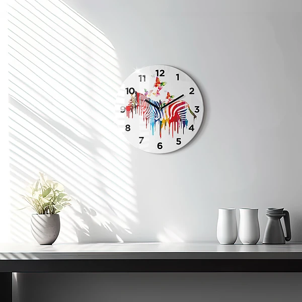 Wanduhr rund Buntes Zebra