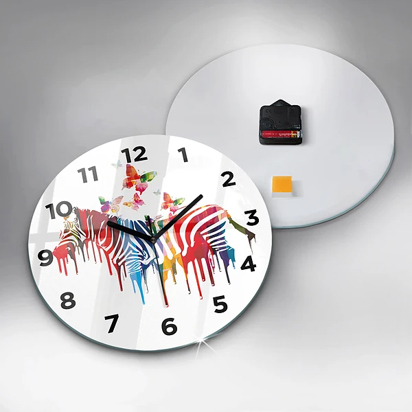 Wanduhr rund Buntes Zebra