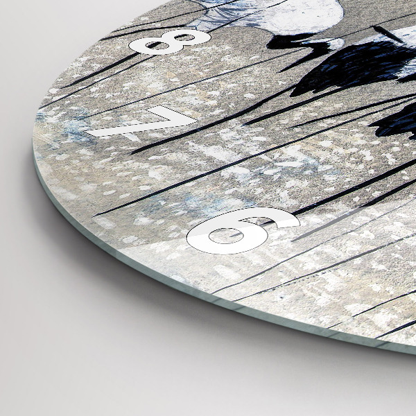 Wanduhr glas rund Kraniche im Schilf