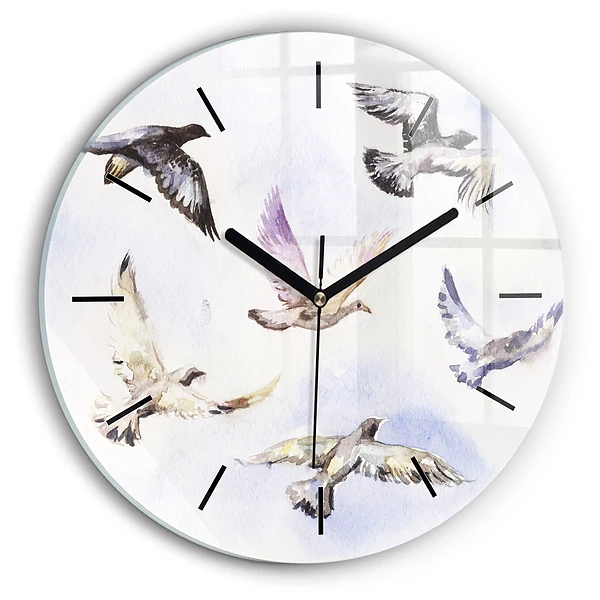Wanduhr glas rund Fliegende Vögel