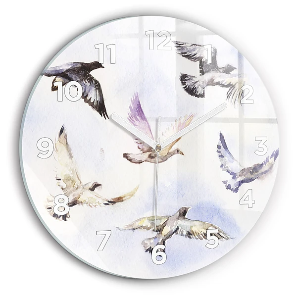 Wanduhr glas rund Fliegende Vögel