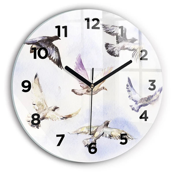 Wanduhr glas rund Fliegende Vögel