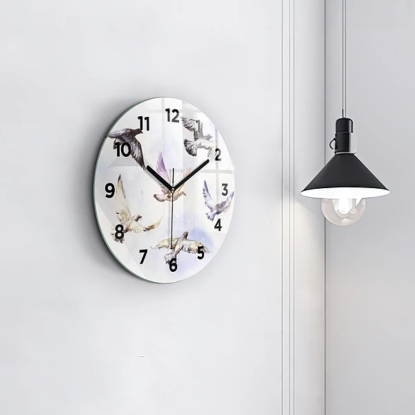 Wanduhr glas rund Fliegende Vögel