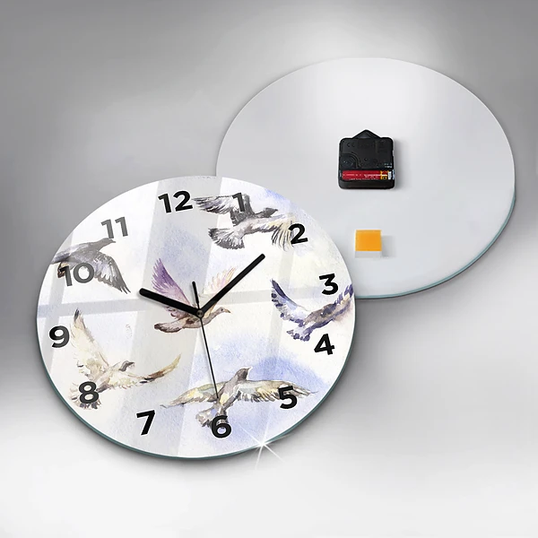 Wanduhr glas rund Fliegende Vögel