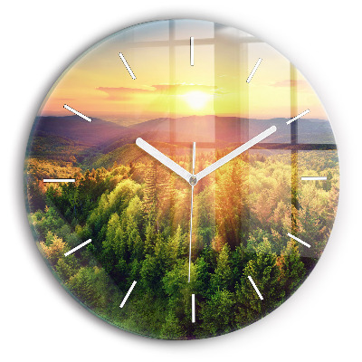 Wanduhr rund Sonnenuntergang über den Hügeln