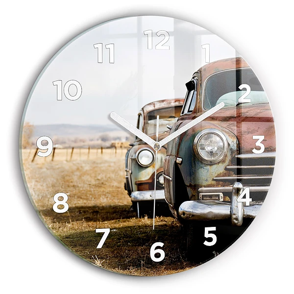 Wanduhr rund Alte Autos