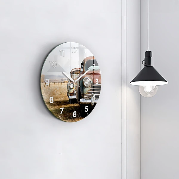 Wanduhr rund Alte Autos