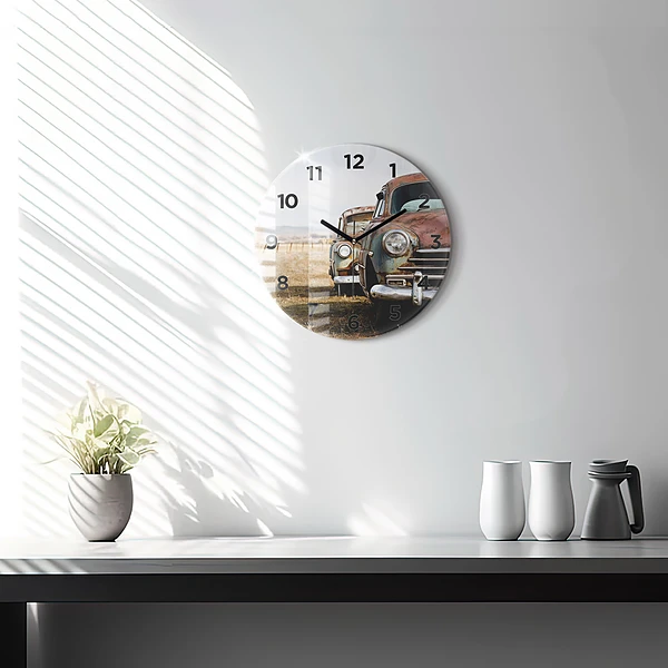 Wanduhr rund Alte Autos