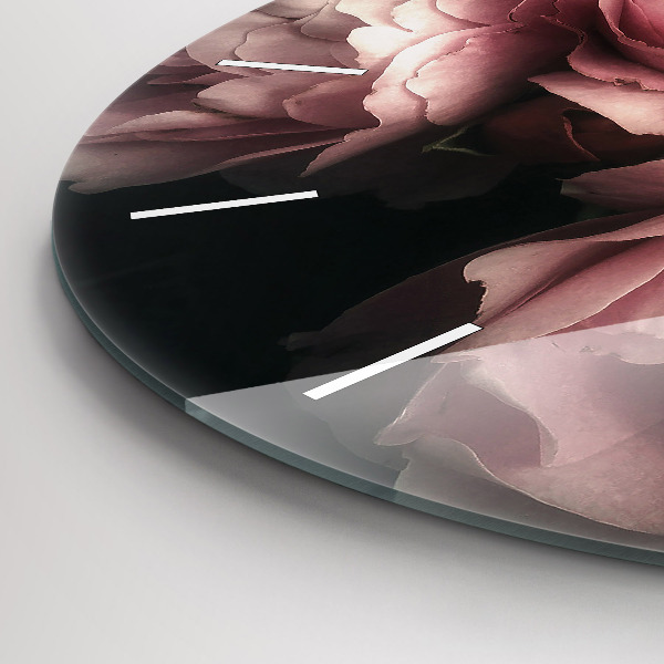 Wanduhr glas rund Blumenstrauß aus rosa Rosen
