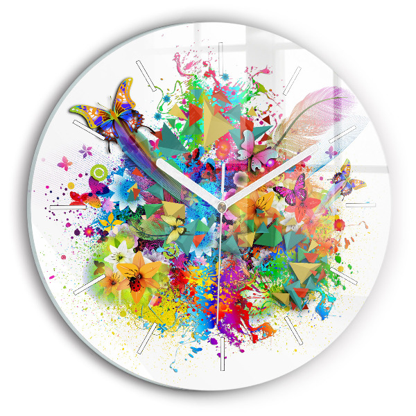 Wanduhr rund mit motiv Florale Harmonie mit Schmetterlingen