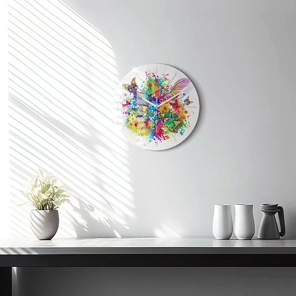 Wanduhr rund mit motiv Florale Harmonie mit Schmetterlingen