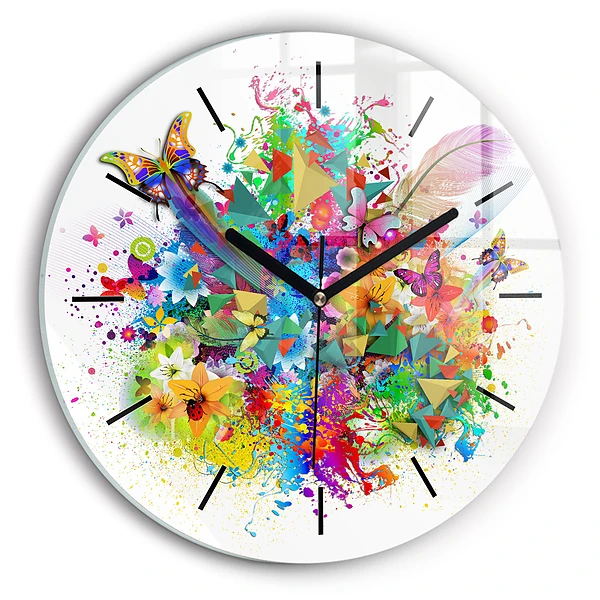 Wanduhr rund mit motiv Florale Harmonie mit Schmetterlingen