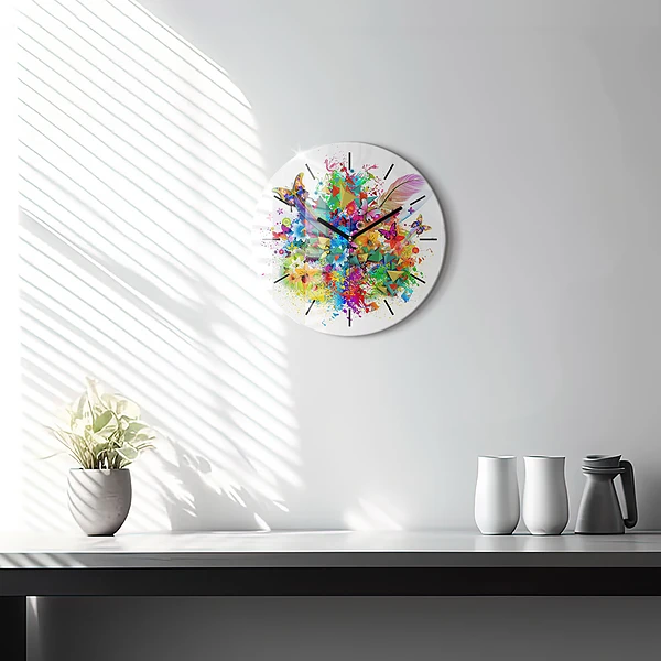 Wanduhr rund mit motiv Florale Harmonie mit Schmetterlingen