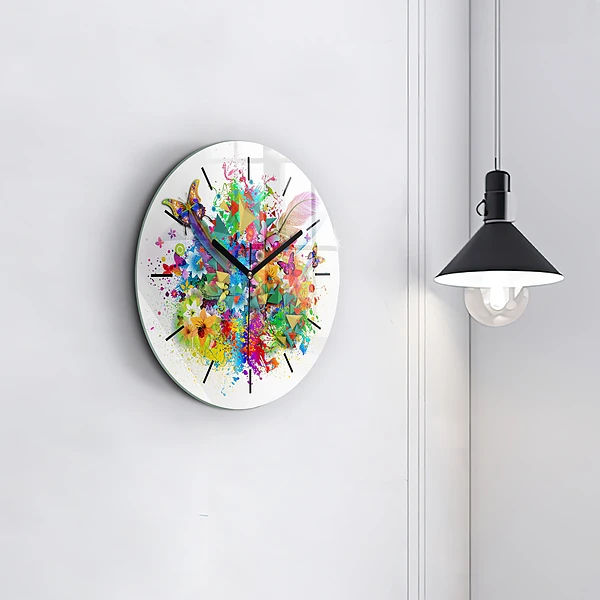 Wanduhr rund mit motiv Florale Harmonie mit Schmetterlingen