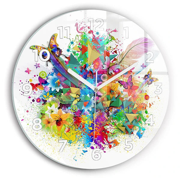 Wanduhr rund mit motiv Florale Harmonie mit Schmetterlingen