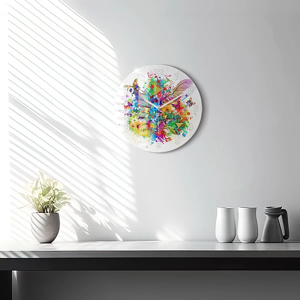 Wanduhr rund mit motiv Florale Harmonie mit Schmetterlingen