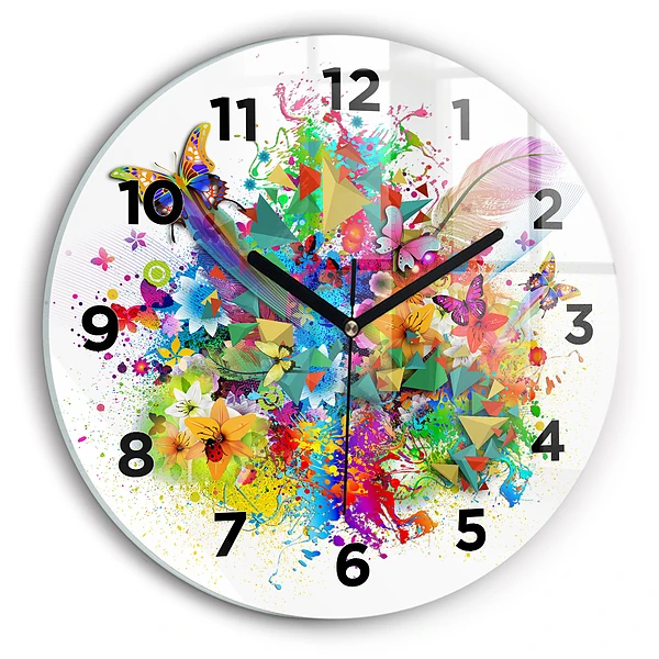Wanduhr rund mit motiv Florale Harmonie mit Schmetterlingen