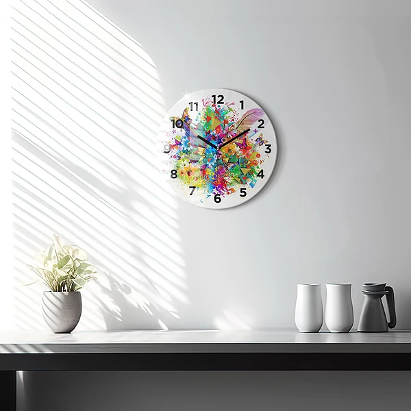 Wanduhr rund mit motiv Florale Harmonie mit Schmetterlingen