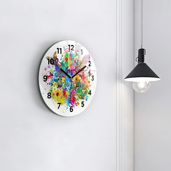 Wanduhr rund mit motiv Florale Harmonie mit Schmetterlingen