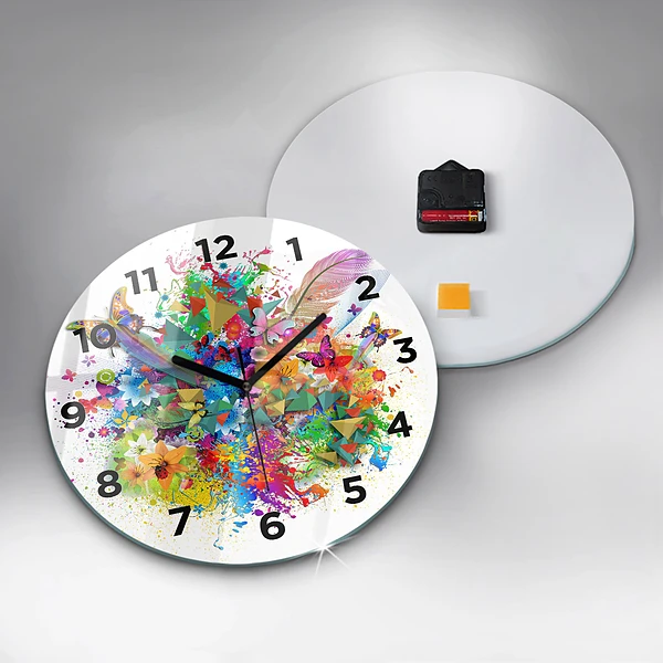 Wanduhr rund mit motiv Florale Harmonie mit Schmetterlingen