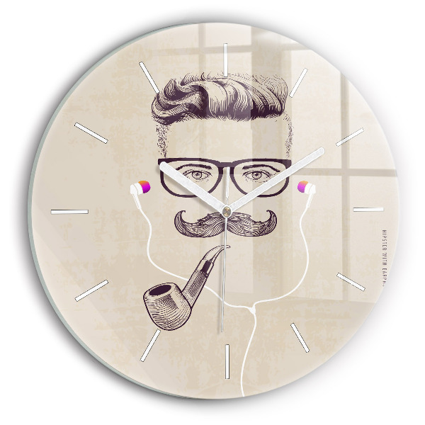 Wanduhr glas rund Mann mit Pfeife