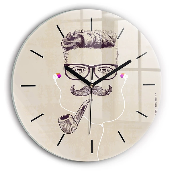 Wanduhr glas rund Mann mit Pfeife