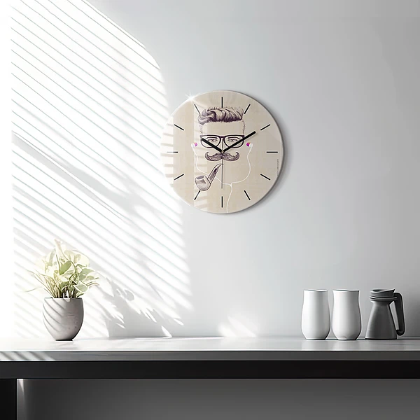 Wanduhr glas rund Mann mit Pfeife
