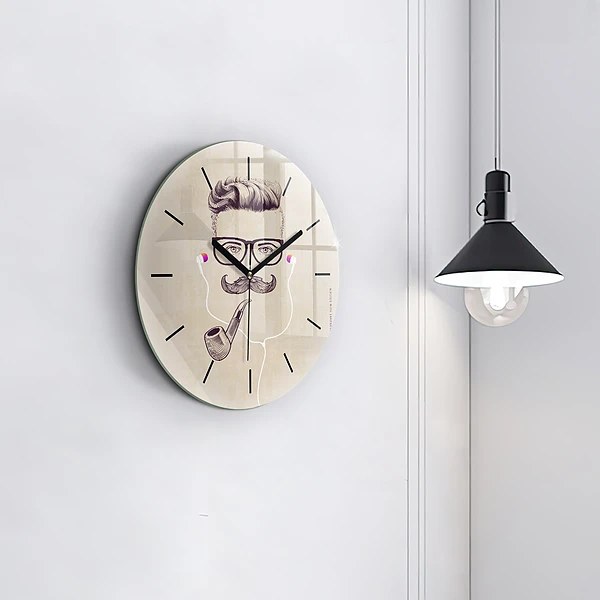 Wanduhr glas rund Mann mit Pfeife