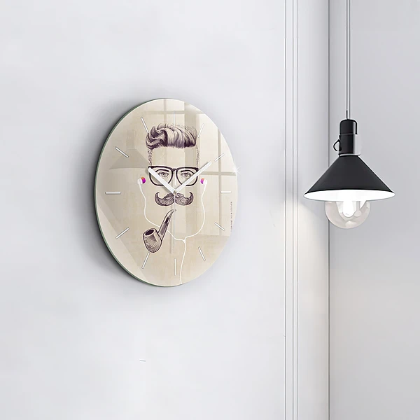 Wanduhr glas rund Mann mit Pfeife