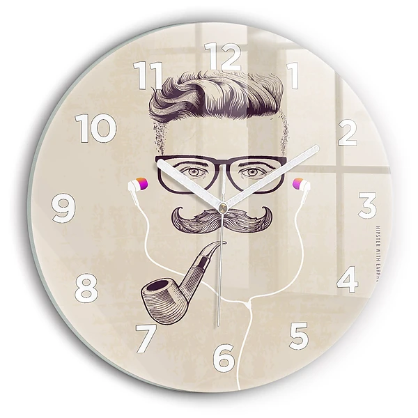 Wanduhr glas rund Mann mit Pfeife