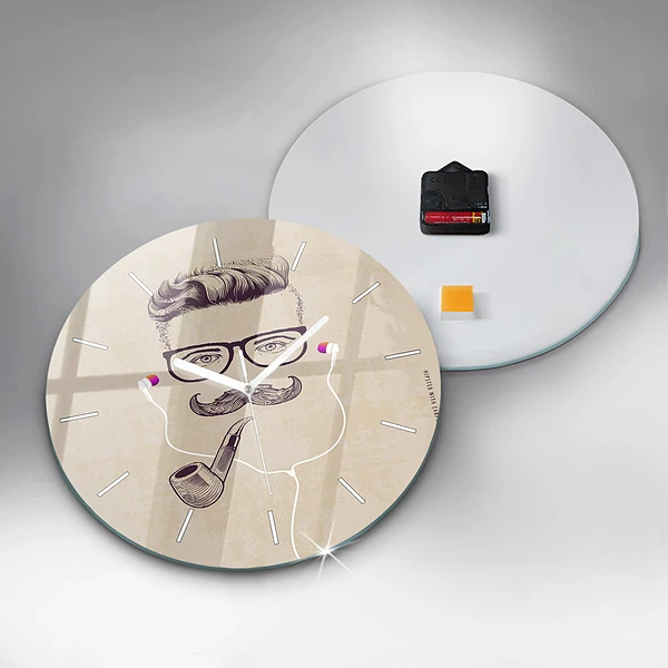 Wanduhr glas rund Mann mit Pfeife