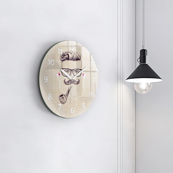 Wanduhr glas rund Mann mit Pfeife