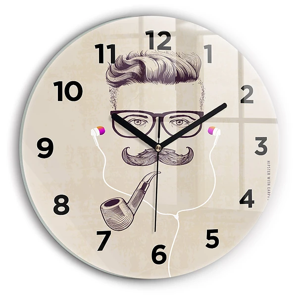 Wanduhr glas rund Mann mit Pfeife
