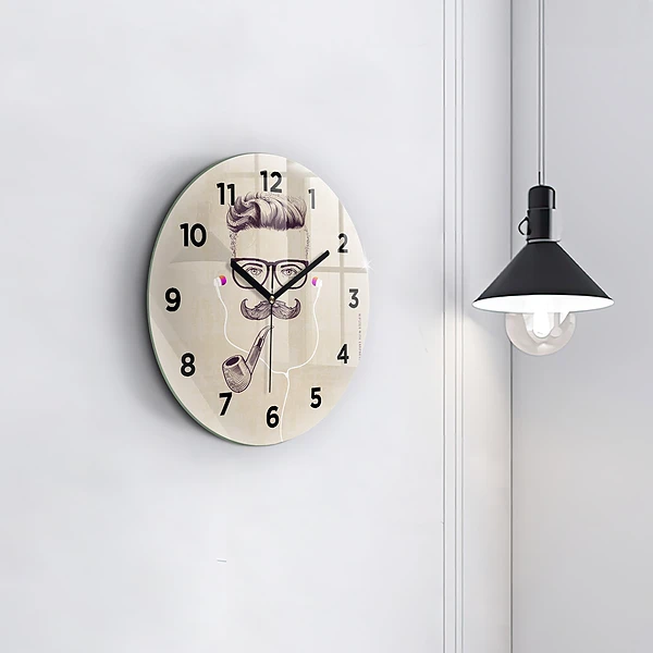 Wanduhr glas rund Mann mit Pfeife