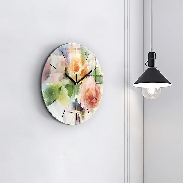 Wanduhr rund mit motiv Rosen in einer Vase Aquarell