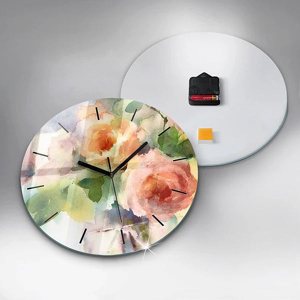 Wanduhr rund mit motiv Rosen in einer Vase Aquarell