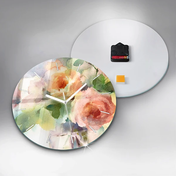Wanduhr rund mit motiv Rosen in einer Vase Aquarell