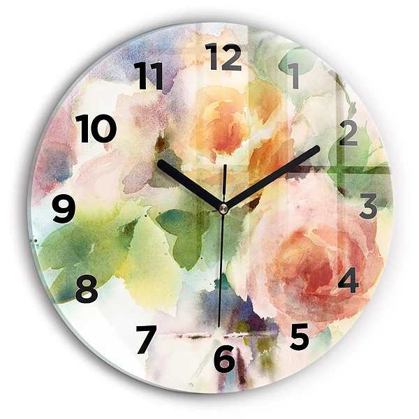 Wanduhr rund mit motiv Rosen in einer Vase Aquarell